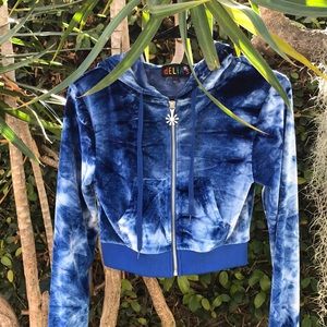 Delia’s blue tie-dye velvet cropped hoodie XXS